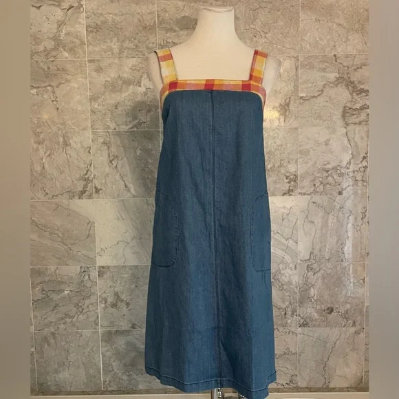 Mo:Vint Indigo Chambray Sleeveless Shift Dress - Picture 2 of 8